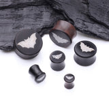 Detail View 2 of A Pair of Crystal Quartz Bat Inlay Ebony Wood Double Flared Ear Gauge Plug