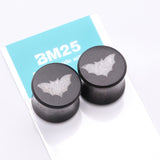 Detail View 3 of A Pair of Crystal Quartz Bat Inlay Ebony Wood Double Flared Ear Gauge Plug