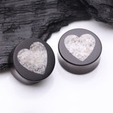 Detail View 1 of A Pair of Crystal Quartz Heart Inlay Ebony Wood Double Flared Ear Gauge Plug