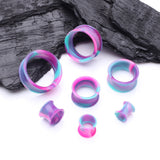 Detail View 2 of A Pair of Ultra Flexible Cosmic Flair Camo Silicone Double Flared Tunnel Plug