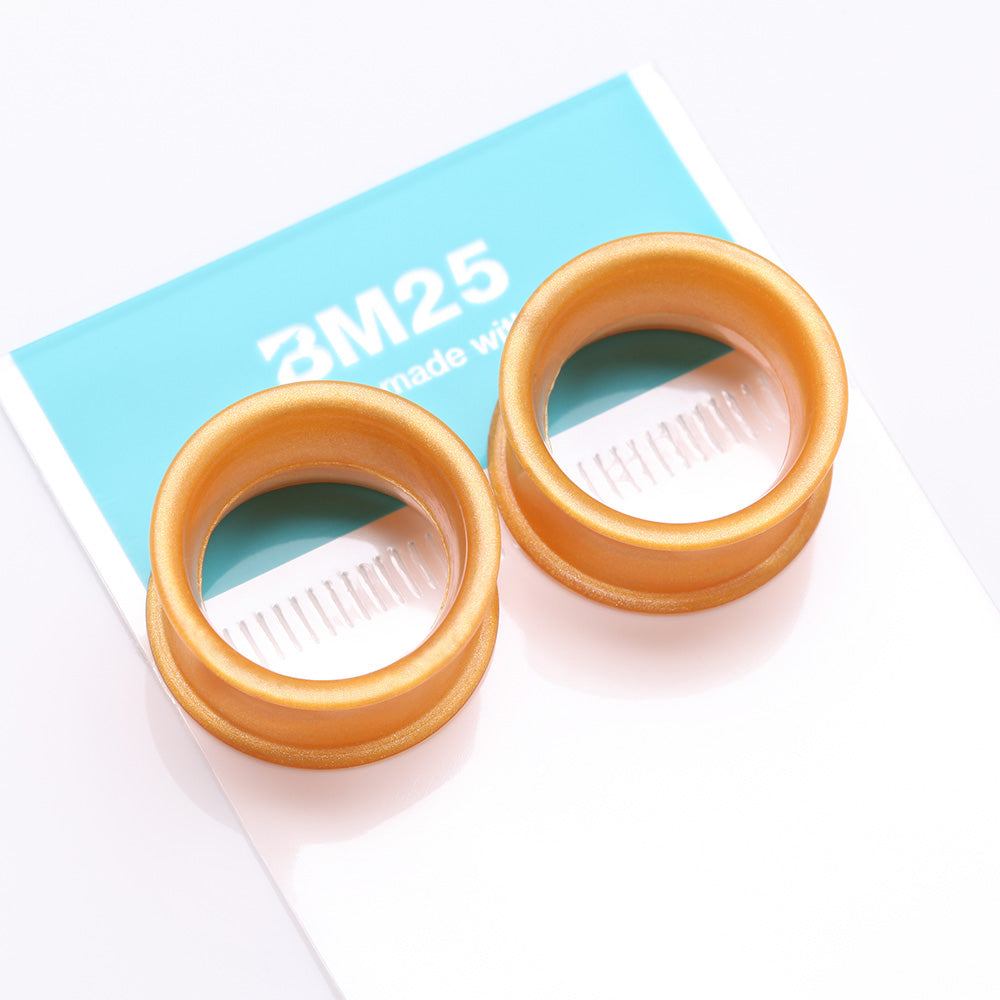Detail View 4 of A Pair of Ultra Flexible Metallic Gold Silicone Double Flared Tunnel Plug