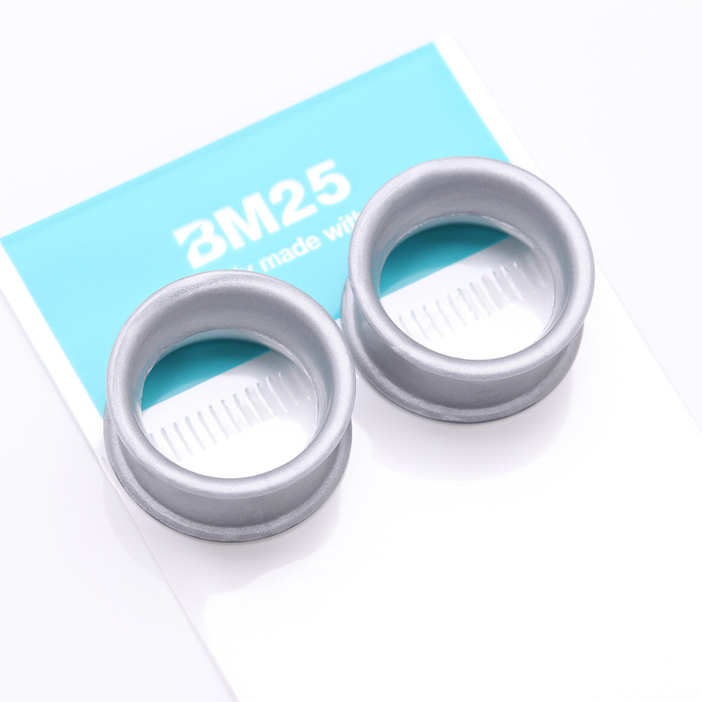 Detail View 4 of A Pair of Ultra Flexible Metallic Silver Silicone Double Flared Tunnel Plug