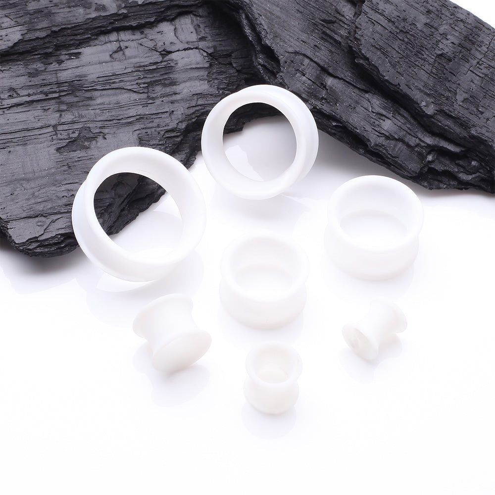 Detail View 2 of A Pair of Ultra Flexible White Silicone Double Flared Tunnel Plug