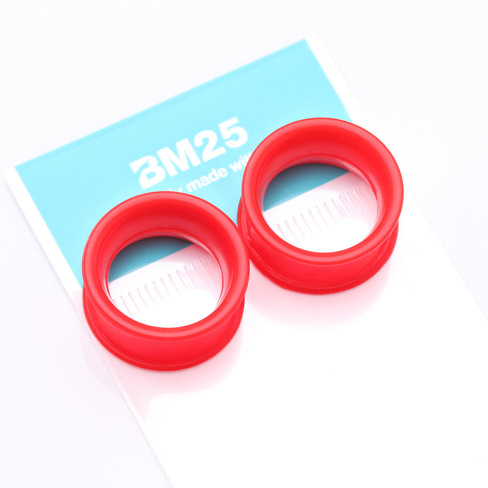 Detail View 4 of A Pair of Ultra Flexible Electro Red Silicone Double Flared Tunnel Plug