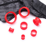 Detail View 2 of A Pair of Ultra Flexible Electro Red Silicone Double Flared Tunnel Plug