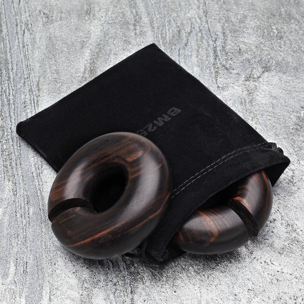 Detail View 4 of A Pair of Tiger Ebony Wood Hoop Hanger Plug-Black