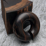 Detail View 3 of A Pair of Tiger Ebony Wood Hoop Hanger Plug-Black