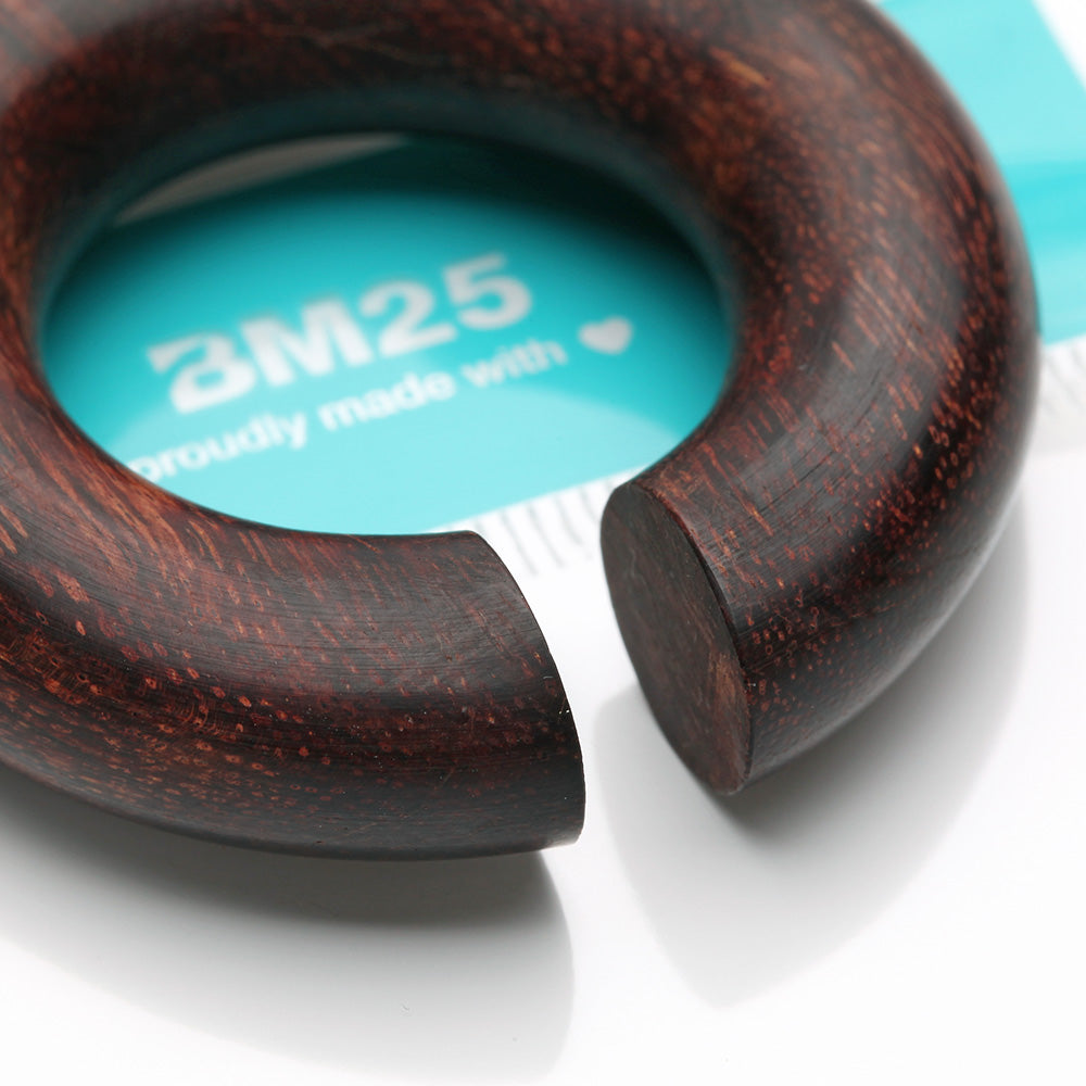 Detail View 3 of A Pair Of Dark Tamarind Wood Hoop Hanger Plug