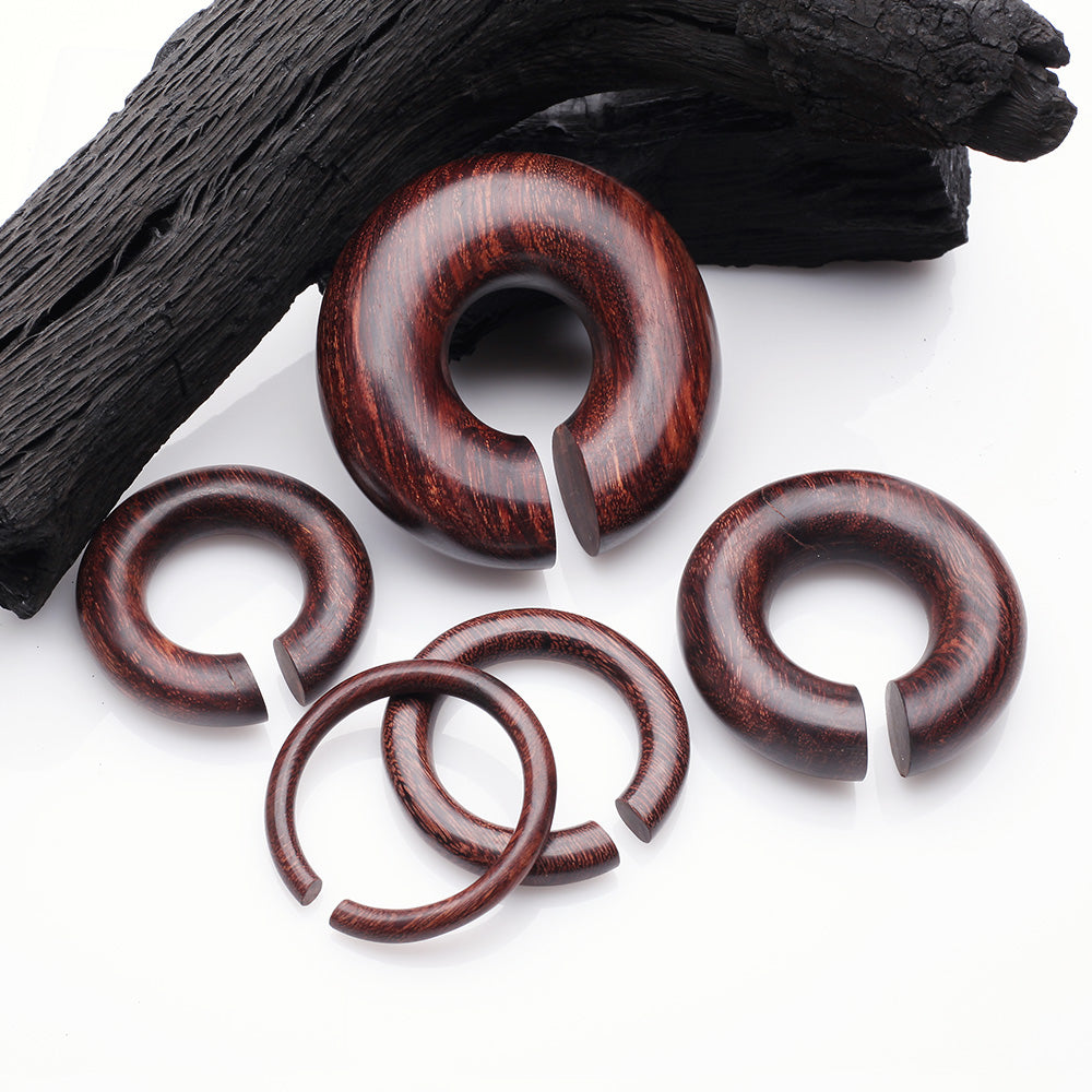Detail View 2 of A Pair Of Dark Tamarind Wood Hoop Hanger Plug