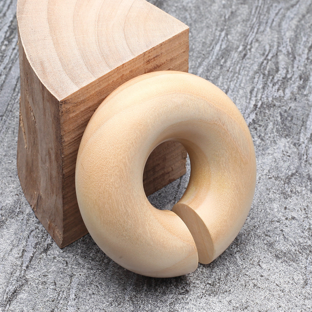 Detail View 3 of A Pair of Crocodile Wood Hoop Hanger Plug-Yellow