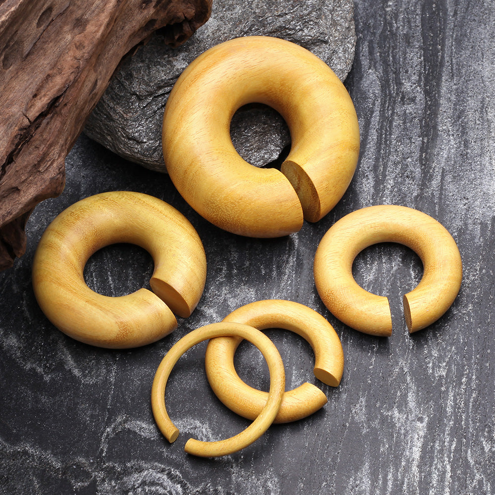 Detail View 2 of A Pair of Jackfruit Wood Hoop Hanger Plug-Yellow
