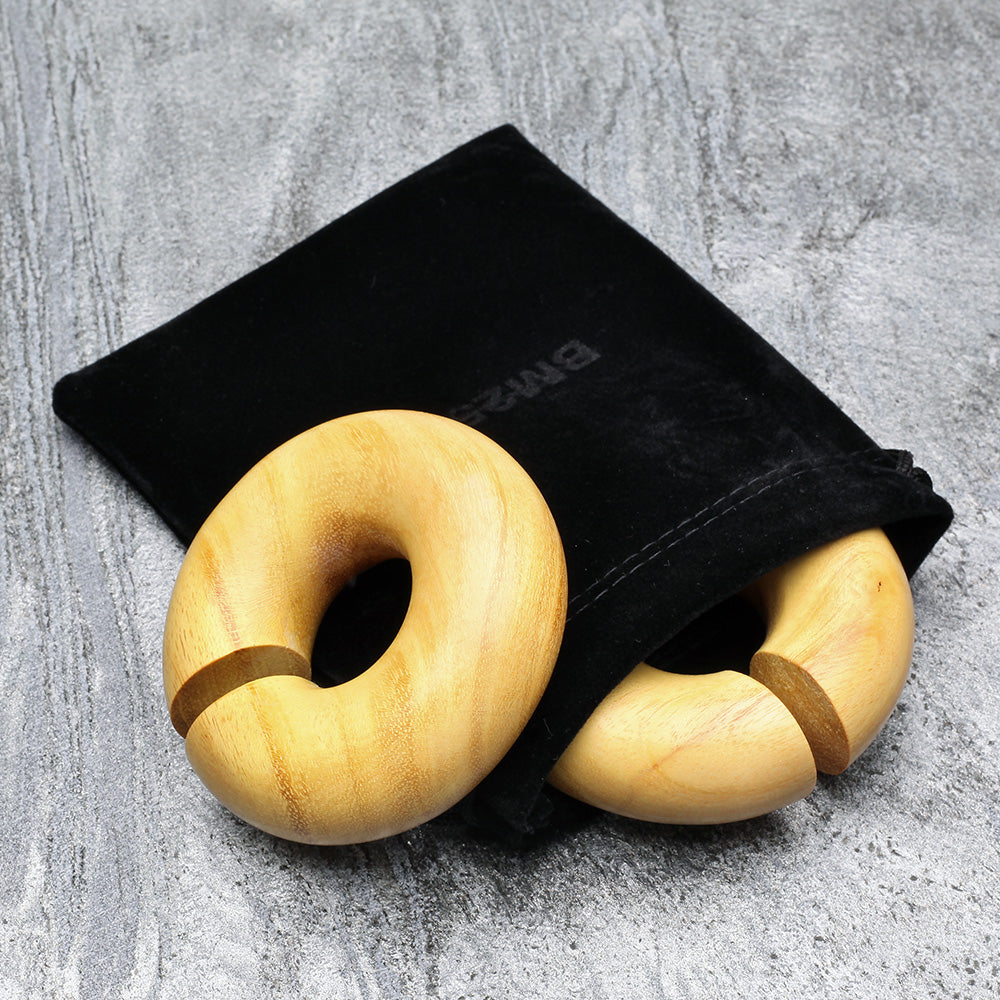 Detail View 4 of A Pair of Jackfruit Wood Hoop Hanger Plug-Yellow