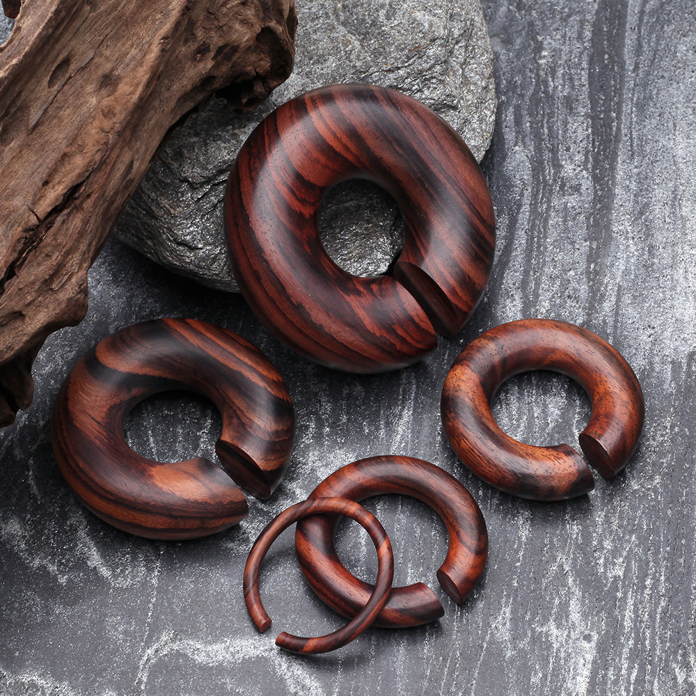 Detail View 2 of A Pair of Rosewood Hoop Hanger Plug-Orange/Brown