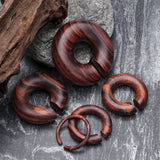 Detail View 2 of A Pair of Rosewood Hoop Hanger Plug-Orange/Brown