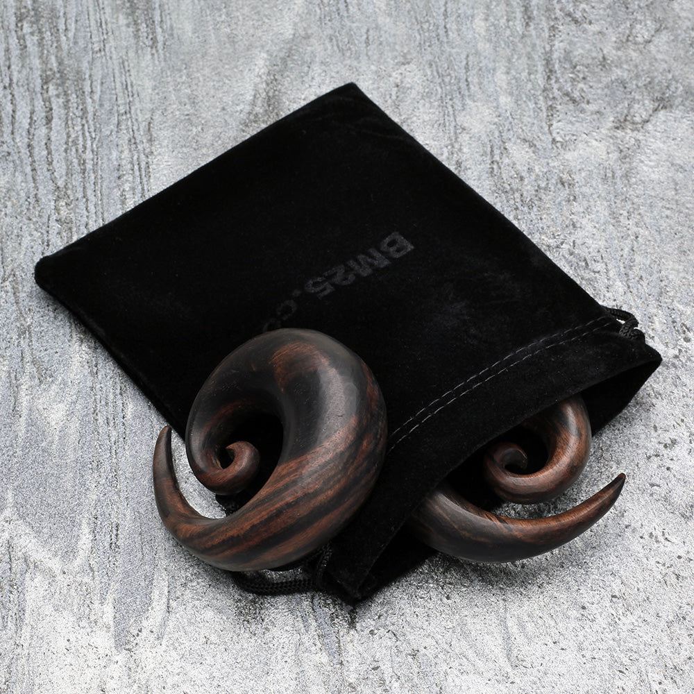 Detail View 4 of A Pair of Tiger Ebony Wood Spiral Hanger Plug-Black