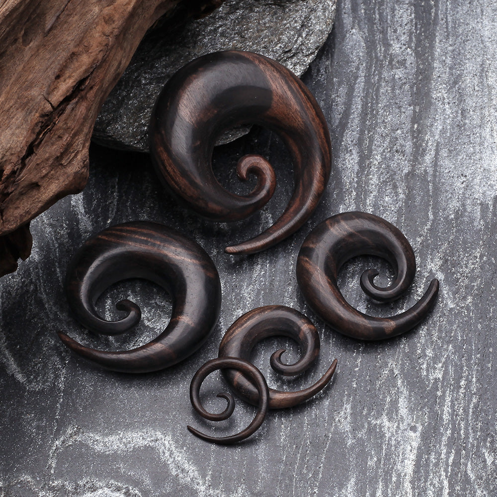 Detail View 2 of A Pair of Tiger Ebony Wood Spiral Hanger Plug-Black