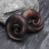 Detail View 1 of A Pair of Tiger Ebony Wood Spiral Hanger Plug-Black