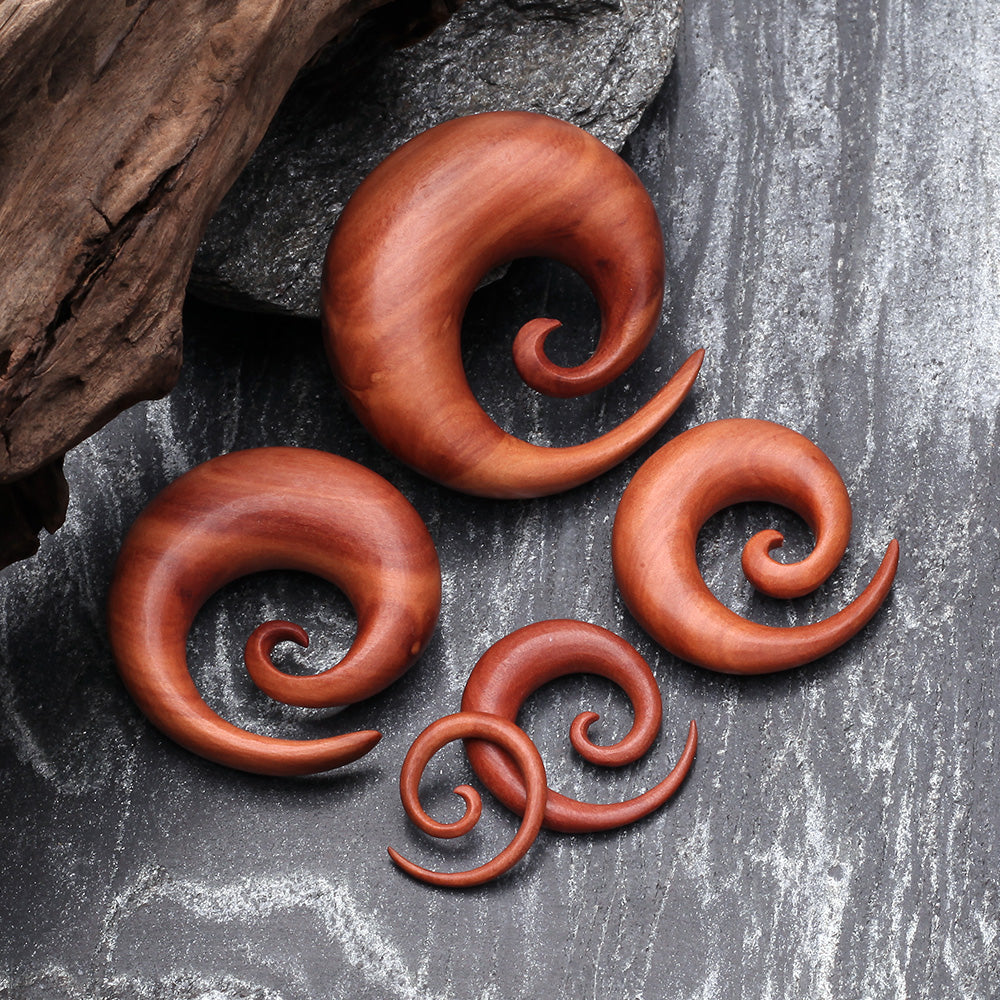 Detail View 2 of A Pair of Sabo Wood Spiral Hanger Plug-Orange/Brown