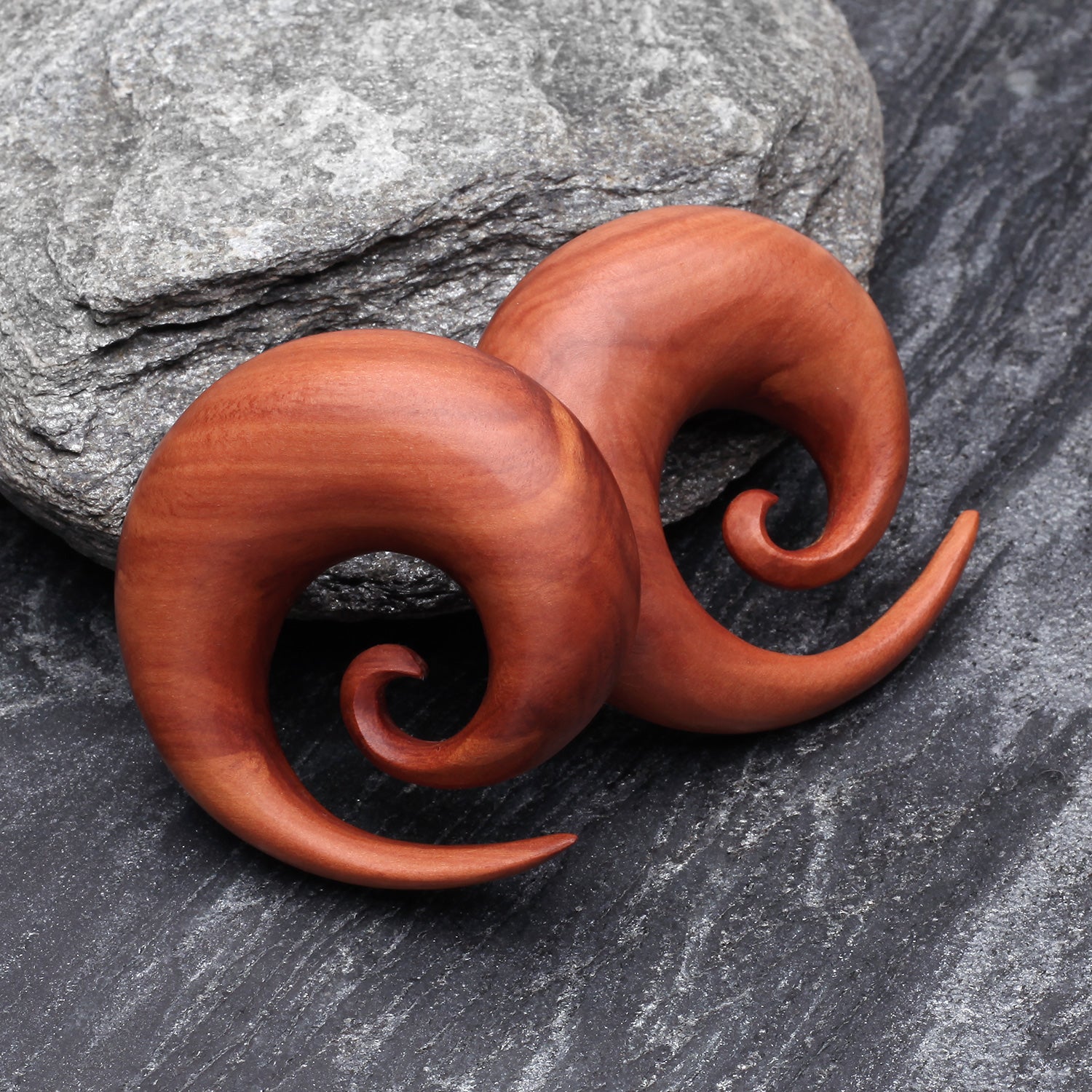 Detail View 1 of A Pair of Sabo Wood Spiral Hanger Plug-Orange/Brown