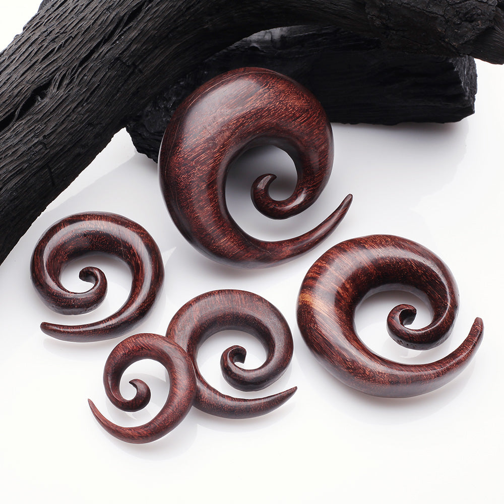 Detail View 2 of A Pair Of Dark Tamarind Wood Spiral Hanger Plug