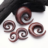 Detail View 2 of A Pair Of Dark Tamarind Wood Spiral Hanger Plug