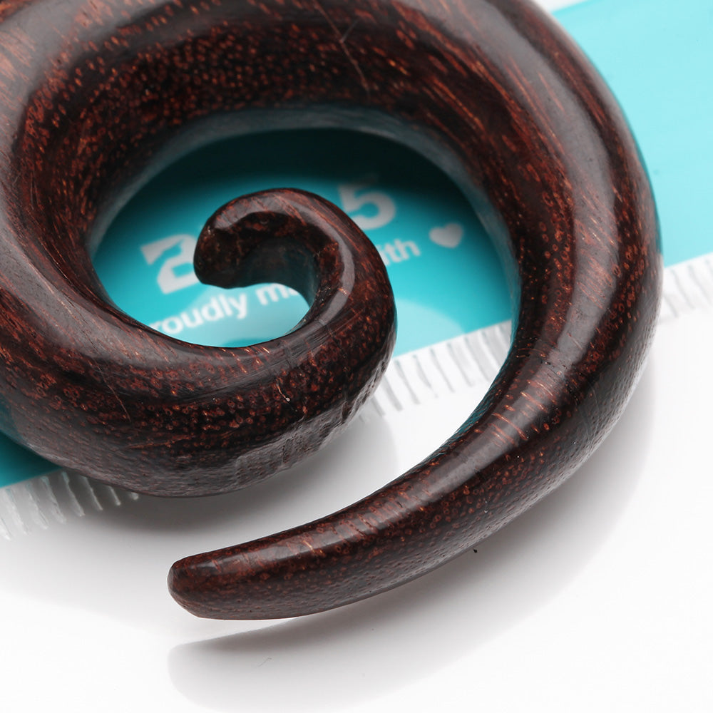 Detail View 3 of A Pair Of Dark Tamarind Wood Spiral Hanger Plug