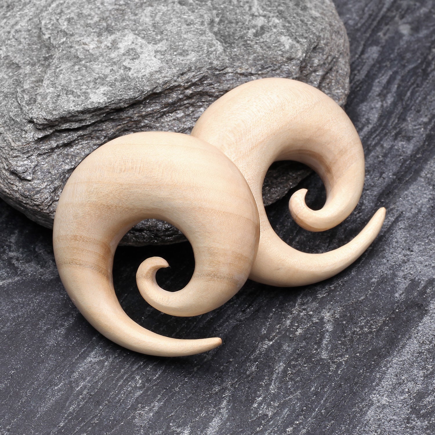 Detail View 1 of A Pair of Crocodile Wood Spiral Hanger Plug-Yellow