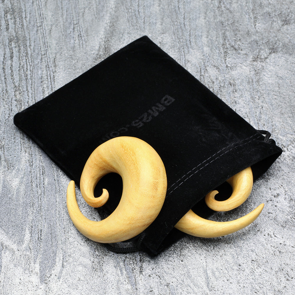 Detail View 4 of A Pair of Jackfruit Wood Spiral Hanger Plug-Yellow