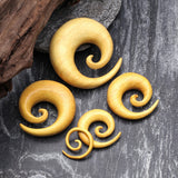 Detail View 2 of A Pair of Jackfruit Wood Spiral Hanger Plug-Yellow