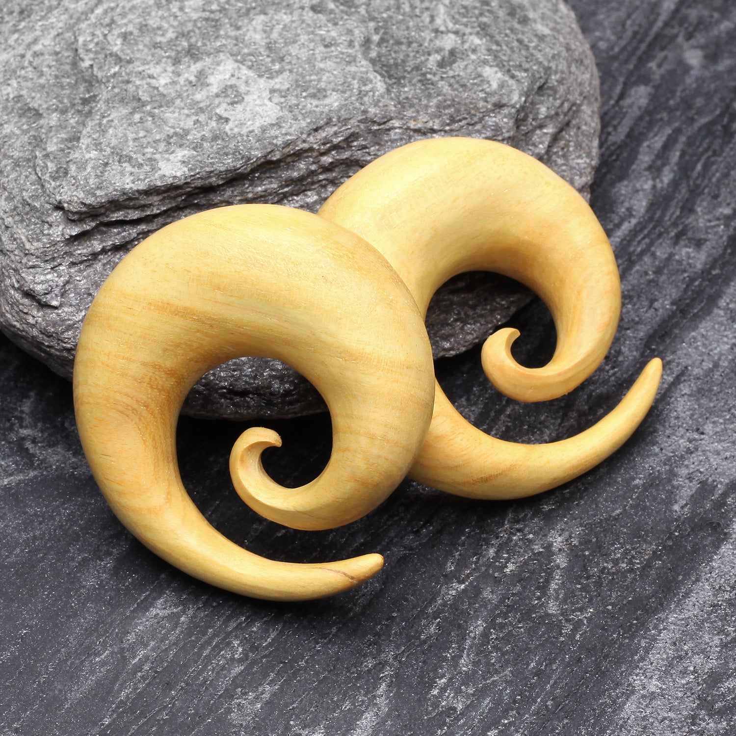Detail View 1 of A Pair of Jackfruit Wood Spiral Hanger Plug-Yellow