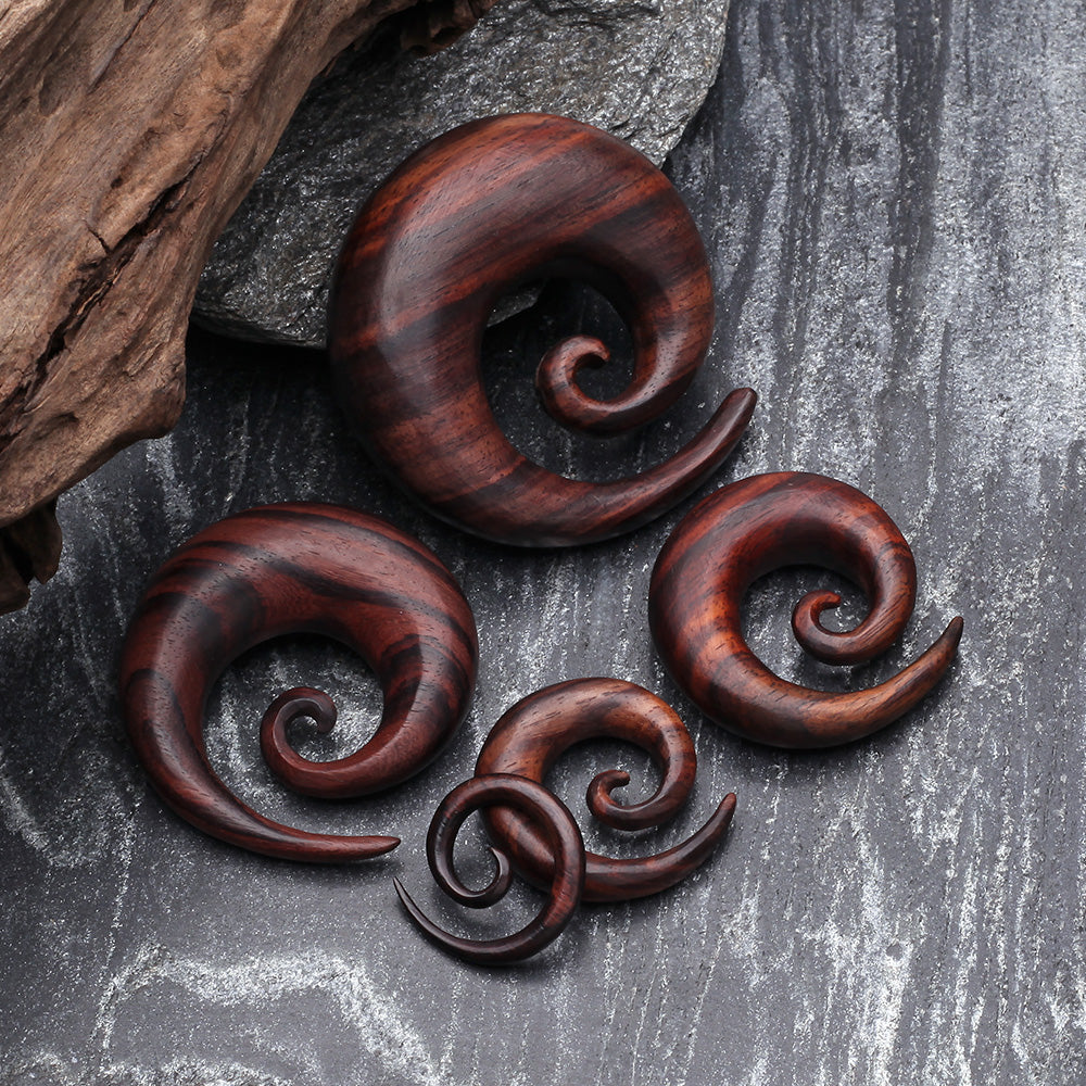 Detail View 2 of A Pair of Rosewood Spiral Hanger Plug-Orange/Brown