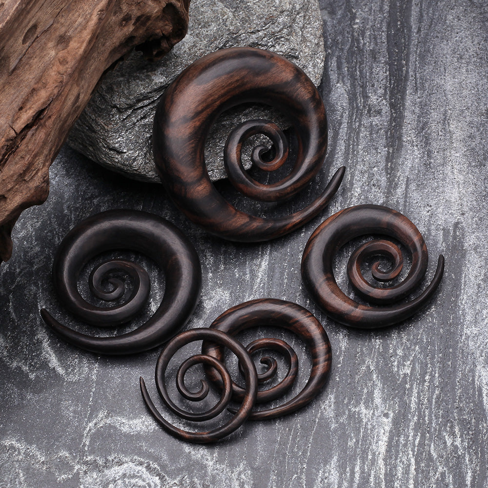 Detail View 2 of A Pair of Tiger Ebony Wood Super Spiral Hanger Plug-Black