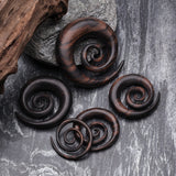 Detail View 2 of A Pair of Tiger Ebony Wood Super Spiral Hanger Plug-Black