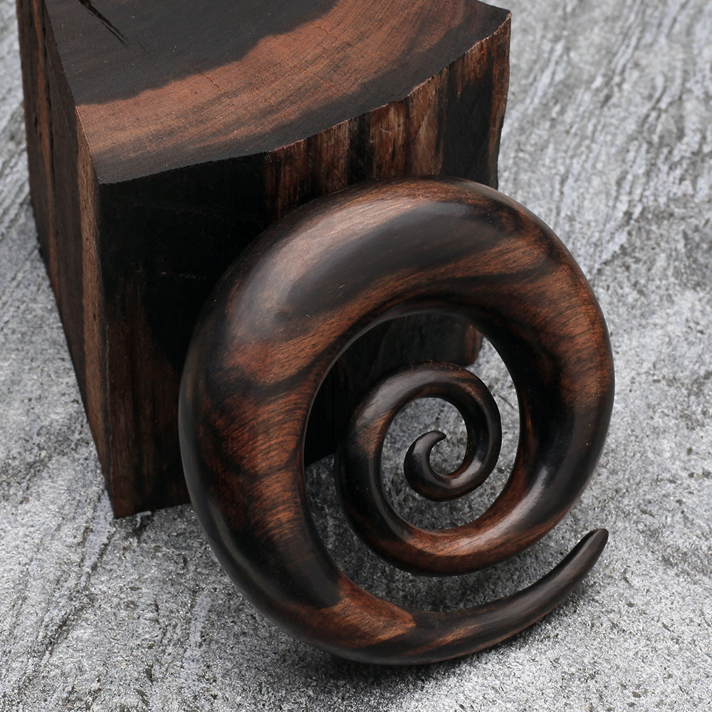 Detail View 3 of A Pair of Tiger Ebony Wood Super Spiral Hanger Plug-Black