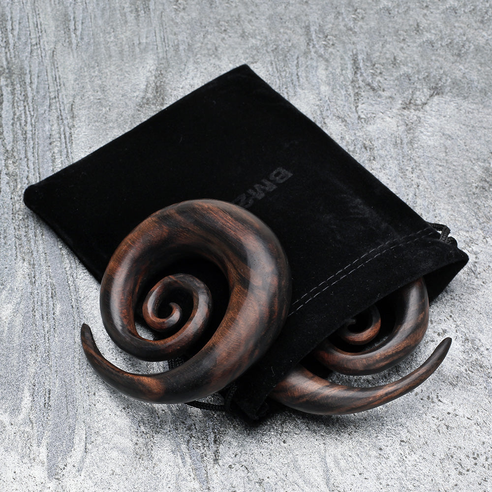 Detail View 4 of A Pair of Tiger Ebony Wood Super Spiral Hanger Plug-Black