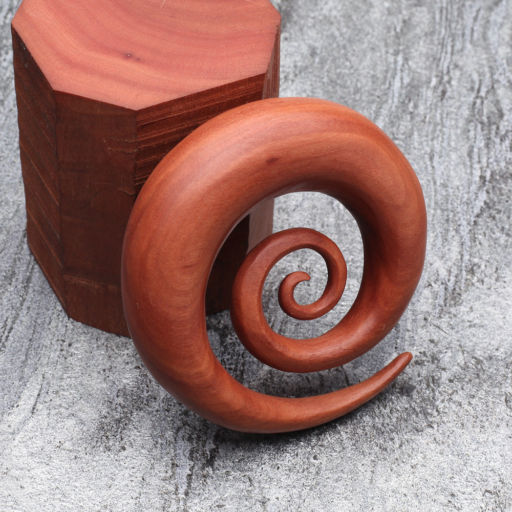 Detail View 3 of A Pair of Sabo Wood Super Spiral Hanger Plug-Orange/Brown