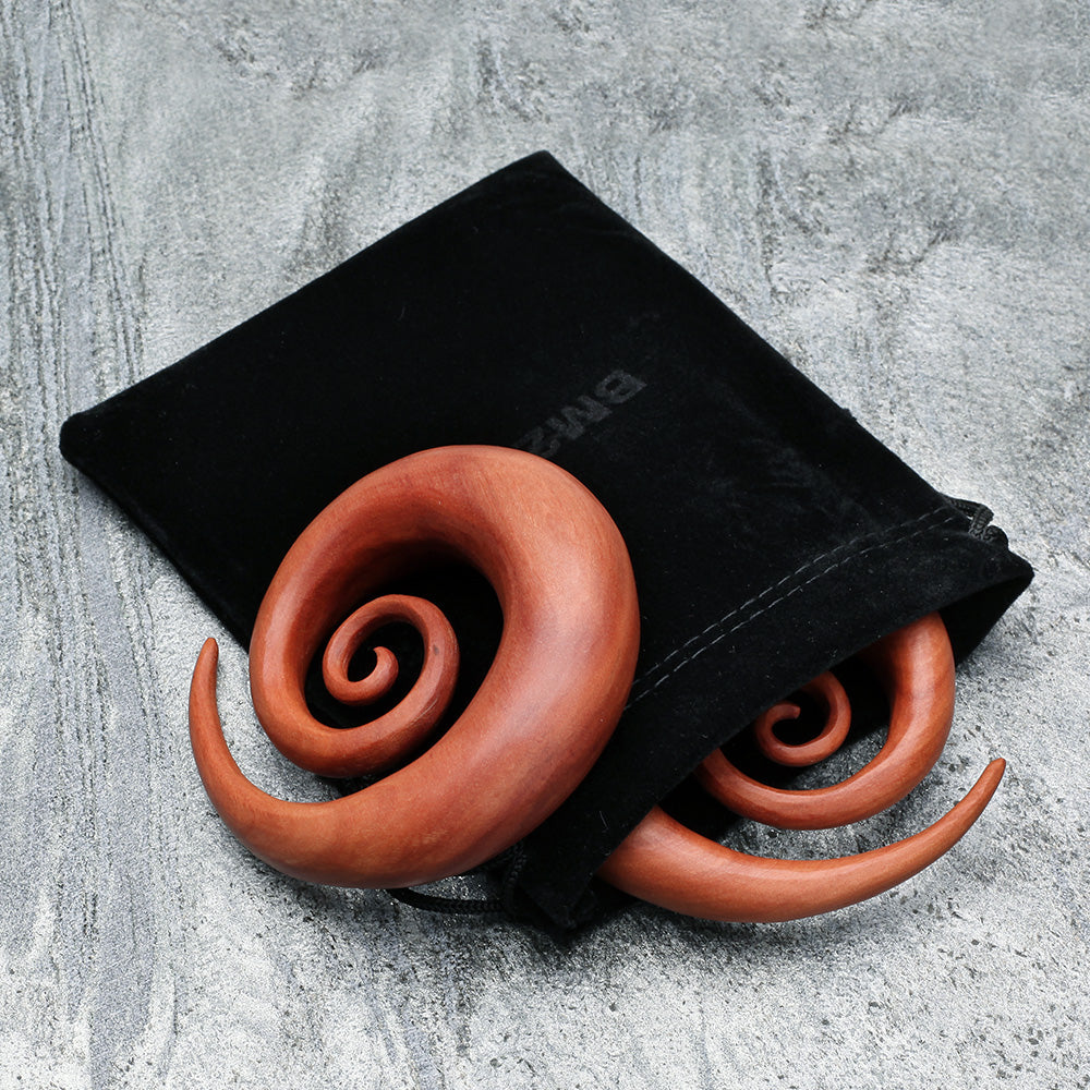 Detail View 4 of A Pair of Sabo Wood Super Spiral Hanger Plug-Orange/Brown