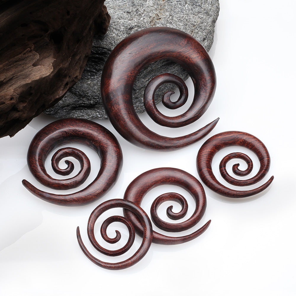 Detail View 2 of A Pair of Dark Tamarind Wood Super Spiral Hanger Plug