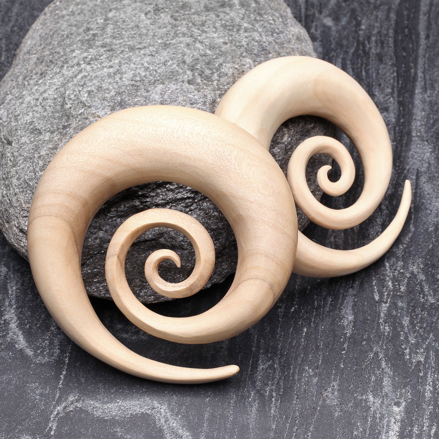 Detail View 1 of A Pair of Crocodile Wood Super Spiral Hanger Plug-Yellow