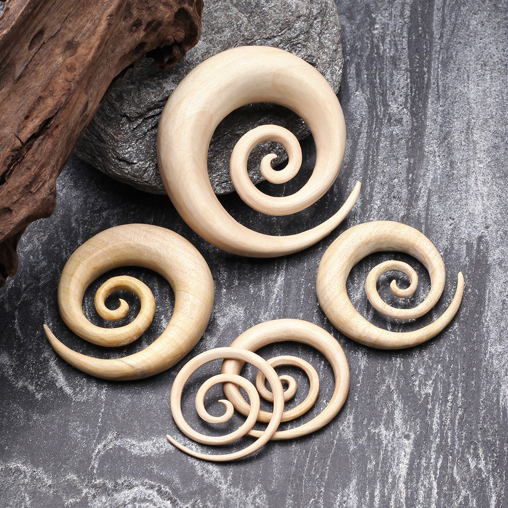 Detail View 2 of A Pair of Crocodile Wood Super Spiral Hanger Plug-Yellow