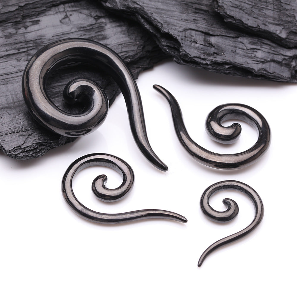 Detail View 2 of A Pair of Blackline Steel Spiral Tail Ear Weight Hanger Plug