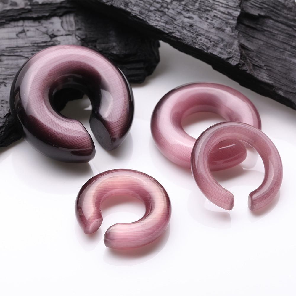 Detail View 2 of A Pair of Purple Cat Eye Stone Hoop Hanger Plug