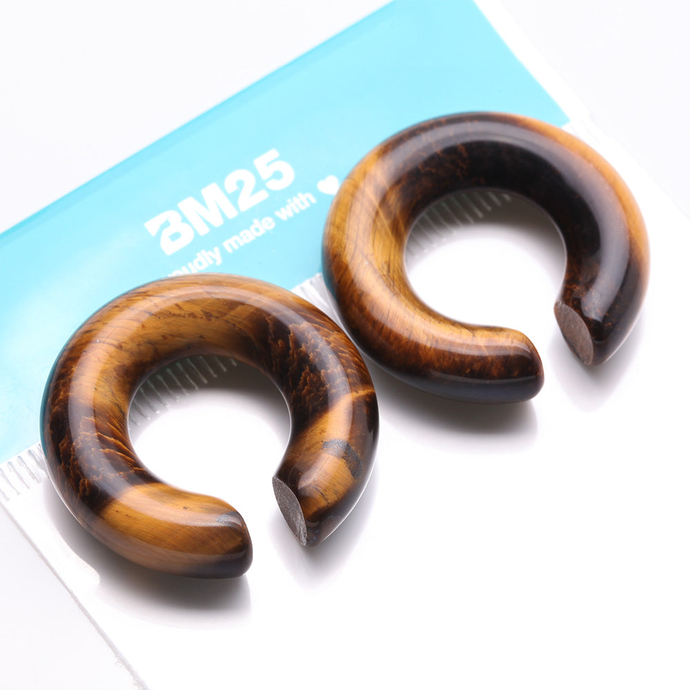 Detail View 3 of A Pair of Tiger Eye Stone Hoop Hanger Plug