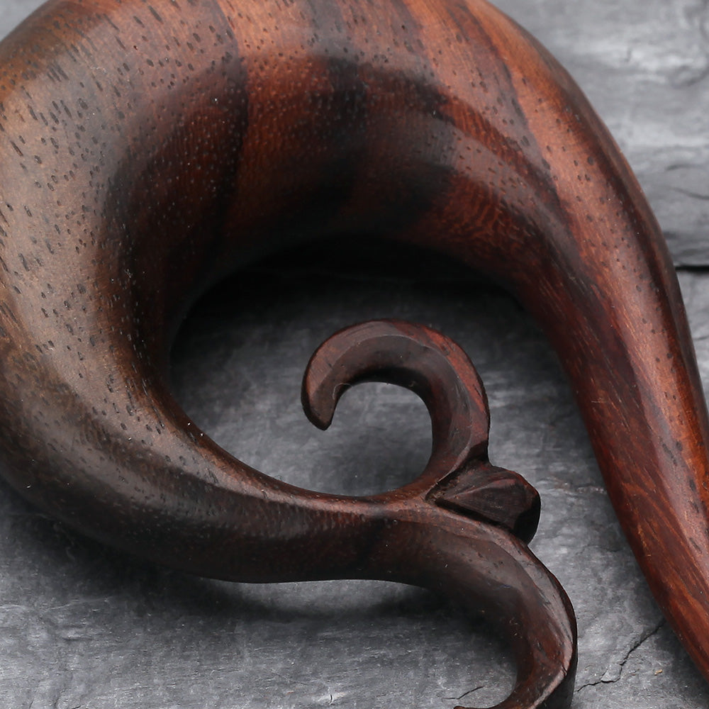 Detail View 2 of A Pair of Devil's horn Organic Sono Wood Ear Gauge Taper Hanger