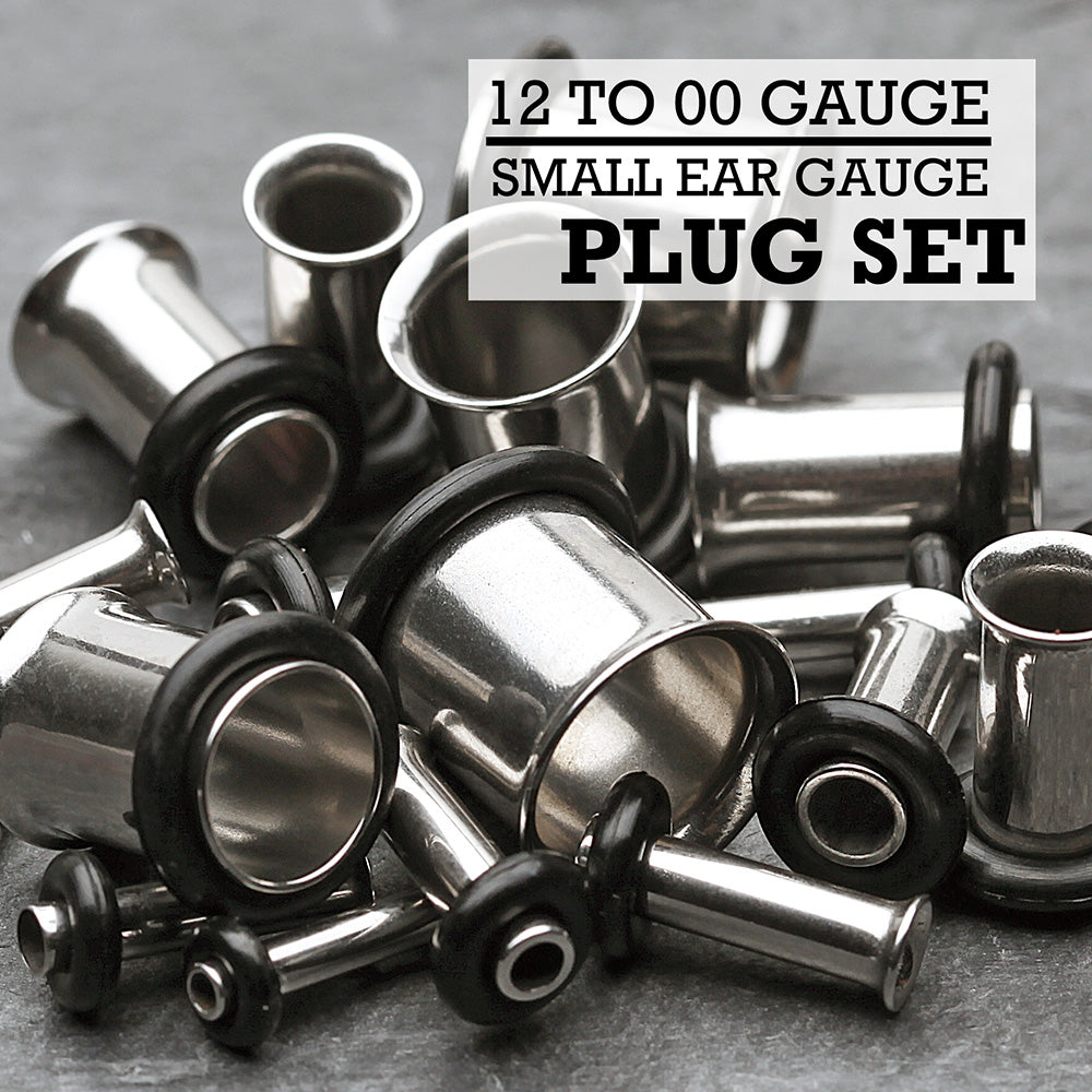 12 to 00 Gauge Single Flared Steel Ear Gauge Plug Set