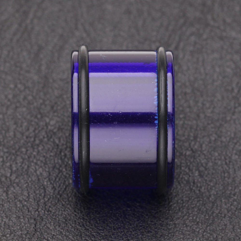 Detail View 2 of A Pair of Basic UV Acrylic No Flare Regs Ear Gauge Tunnel Plug-Blue