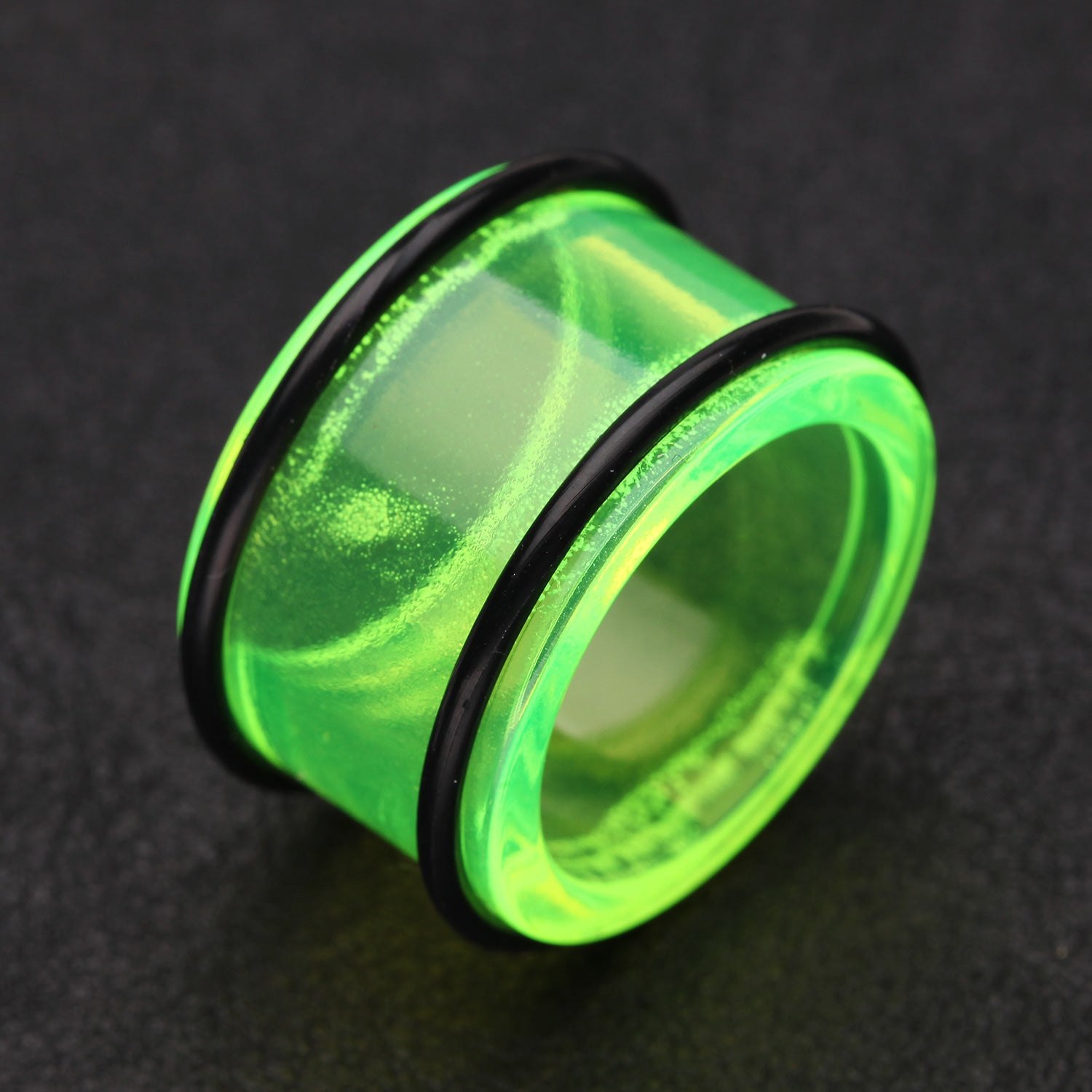 Detail View 1 of A Pair of Basic UV Acrylic No Flare Regs Ear Gauge Tunnel Plug-Green