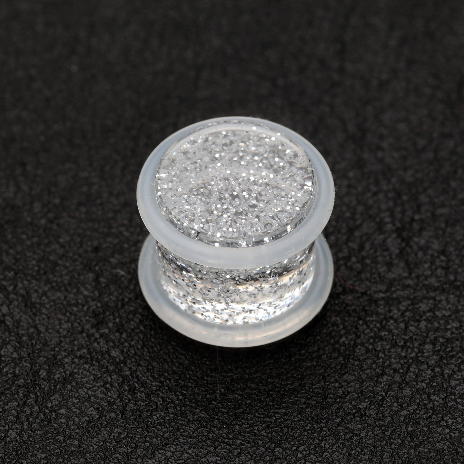 Detail View 1 of A Pair of Glitter Shimmer Acrylic Regs Ear Gauge Plug-Clear Gem