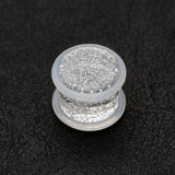 Detail View 1 of A Pair of Glitter Shimmer Acrylic Regs Ear Gauge Plug-Clear Gem