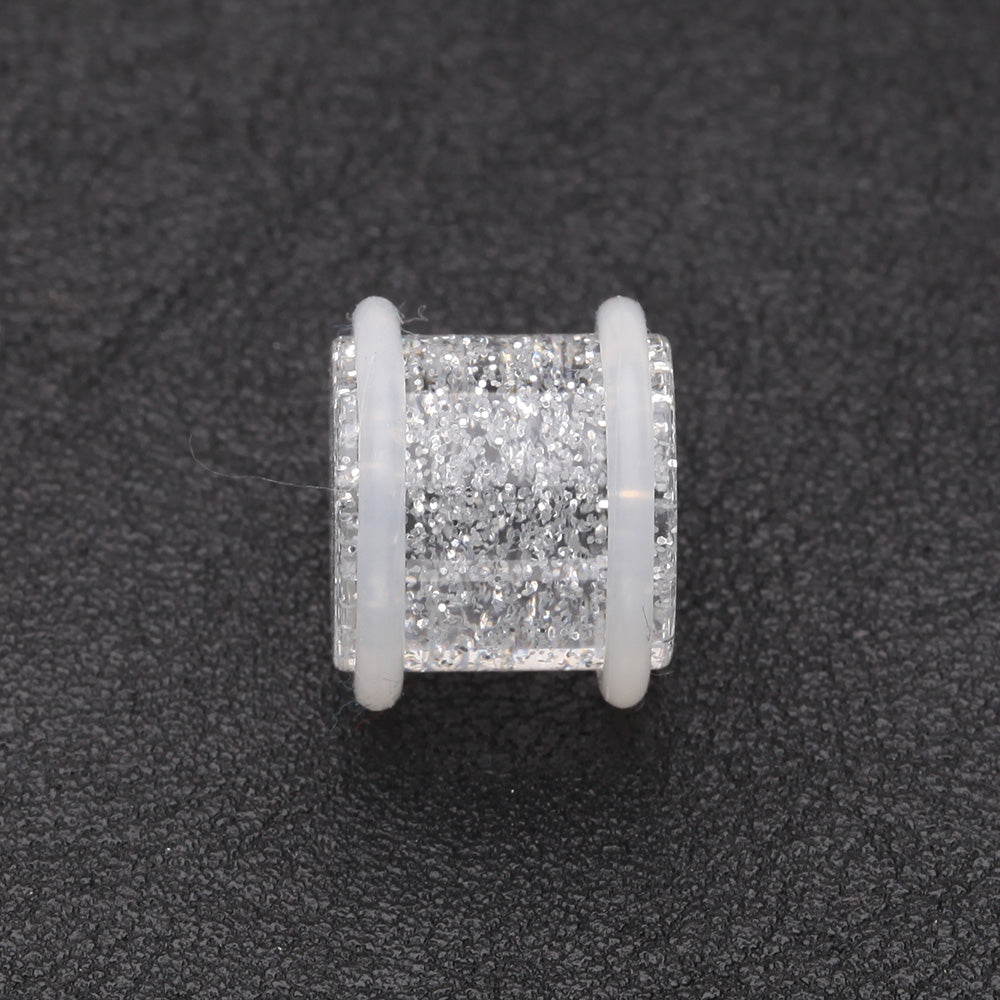 Detail View 2 of A Pair of Glitter Shimmer Acrylic Regs Ear Gauge Plug-Clear Gem